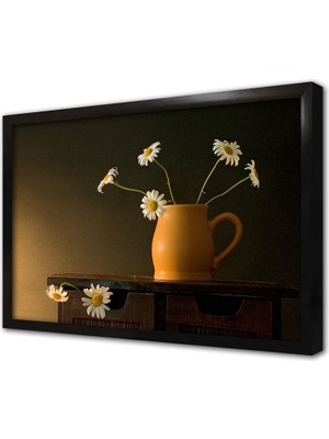 Tablosan Vazoda Papatyalar Çerçeveli Cam Tablo