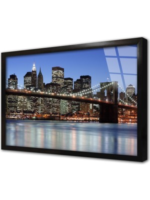 Tablosan New York Gece Çerçeveli Cam Tablo