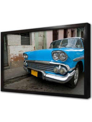 Tablosan Kübada Mavi Klasik Araba Çerçeveli Cam Tablo
