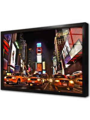 Tablosan New York Gece Çerçeveli Cam Tablo
