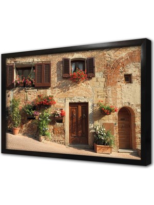 Tablosan Akdeniz Taş Evleri Çerçeveli Cam Tablo