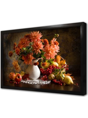 Tablosan Vazoda Çiçekler Çerçeveli Cam Tablo