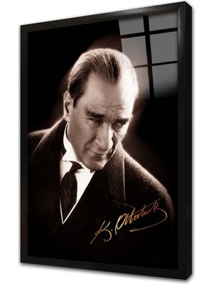 Tablosan Imzalı Atatürk Çerçeveli Cam Tablo