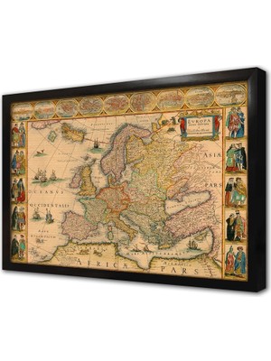 Tablosan Eski Dünya Haritası Çerçeveli Cam Tablo