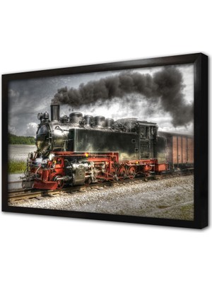 Tablosan Kömürlü Lokomotif Çerçeveli Cam Tablo
