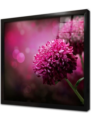 Tablosan Mor Çiçek Çerçeveli Cam Tablo