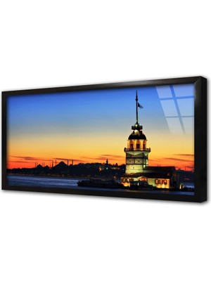 Tablosan Gün Batımı Eşliğinde Kız Kulesi Çerçeveli Cam Tablo