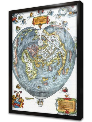 Tablosan Eski Dünya Haritası Çerçeveli Cam Tablo