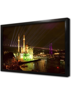 Tablosan Ortaköy Camii Gece Çerçeveli Cam Tablo