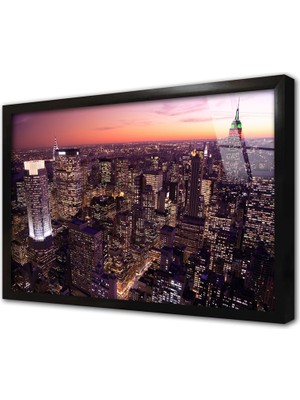 Tablosan New York Gece Çerçeveli Cam Tablo