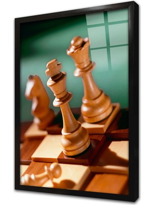 Tablosan Satranç Taşları Çerçeveli Cam Tablo