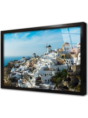 Tablosan Santorini Adası Çerçeveli Cam Tablo