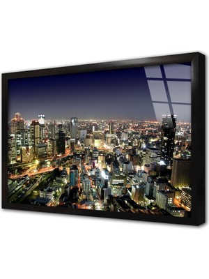 Tablosan New York Gece Çerçeveli Cam Tablo
