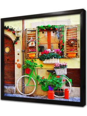 Tablosan Akdeniz Taş Evleri Çerçeveli Cam Tablo