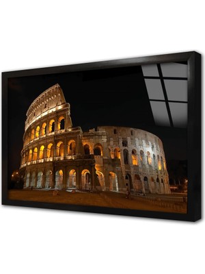 Tablosan Roma Kolezyum Gece Çerçeveli Cam Tablo