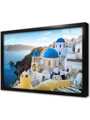 Tablosan Yunan Evleri Çerçeveli Cam Tablo
