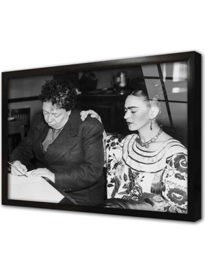 Tablosan Siyah Beyaz Frida Kahlo Çerçeveli Cam Tablo