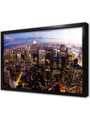 Tablosan New York Gece Çerçeveli Cam Tablo