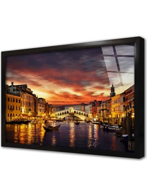 Tablosan Rialto Köprüsü Çerçeveli Cam Tablo