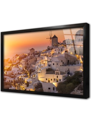Tablosan Santorini Adası Çerçeveli Cam Tablo