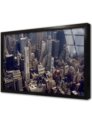 Tablosan Manhattan Gökdelen Çerçeveli Cam Tablo