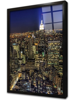 Tablosan New York Gece Çerçeveli Cam Tablo