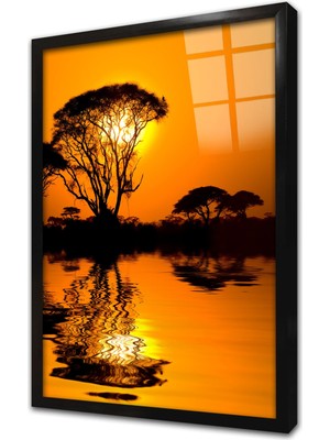 Tablosan Kızıl Saatte Ağaç Çerçeveli Cam Tablo