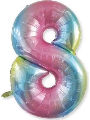 Dipak Gökkuşağı Renkli 8 Rakam Folyo Balon 34 Inç 76 cm