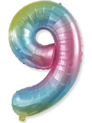 Dipak Gökkuşağı Renkli 9 Rakam Folyo Balon 34 Inç 76 cm