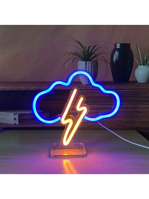 Honey Concept Bulut ve Şimşek Neon LED Dekoratif Masa ve Gece Lambası