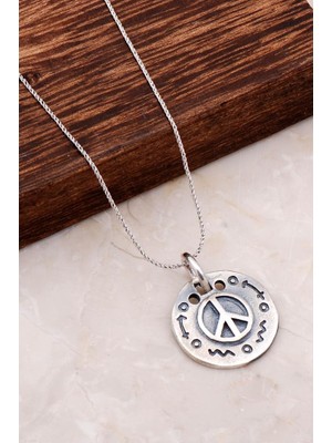 Sümer Telkari Peace Sign Antik Tasarım Gümüş Kolye 6707