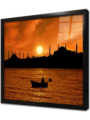 Tablosan Gün Batımı Istanbul Silueti Çerçeveli Cam Tablo