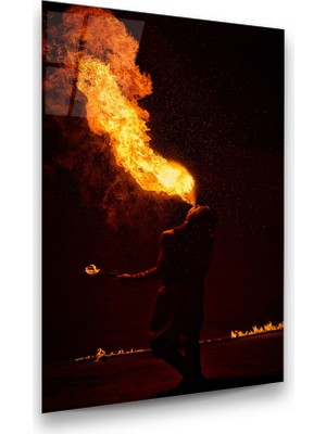 Glass Art Ateş Dansı Dikey Cam Tablo