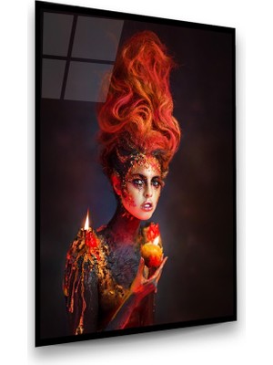 Glass Art Mumlar ve Kadın Manipülasyon Dikey Cam Tablo