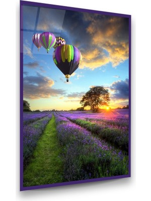 Glass Art Renkli Balonlar ve Manzara Dikey Cam Tablo