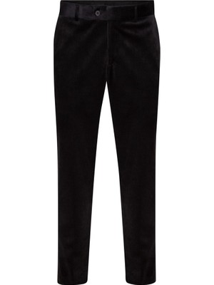 Süvari Rahat Kalıp Siyah Kadife Pantolon