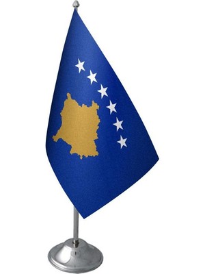 Satürn Design Masaüstü Kosova Bayrağı Krom Direk Masa Bayrak Seti