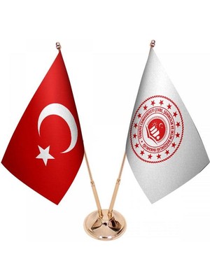 Satürn Design Masaüstü Çevre Bakanlığı Bayrağı Türk Bayrağı İkili Pirinç Direk Masa Bayrak Seti