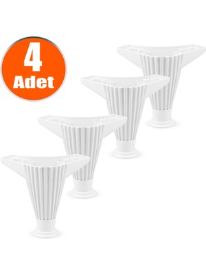 Badem10 Mobilya Kanepe Koltuk Ünite Puf Ayağı 12 Cm Beyaz Baza Ayakları 4 Adet