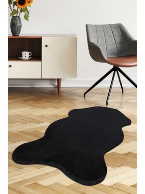 Dijidekor Dijidekor Siyah  Şekilli Post Dokuma Halı Peluş Yumuşacık Kaymaz Antibakteriyel 160X230