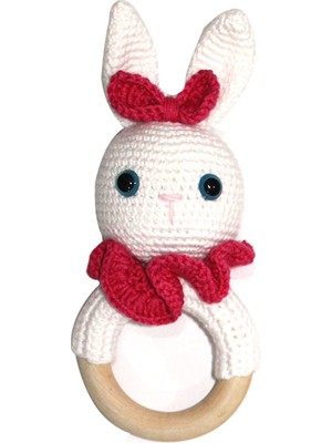 by BebekOdam Fuşya Pelerinli Beyaz Tavşan Amigurumi Çıngırak