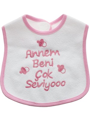 by BebekOdam Annem Beni Çok Seviyoo Yazılı Pembe Su Geçirmez Önlük