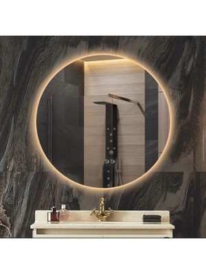Global Led Mirror 60 cm Yuvarlak Ledli Ayna Antrasit Dresuar Hol Koridor Duvar Salon Banyo Wc Ofis Çocuk Yatak Odası Boy