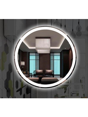 Global Led Mirror 50 cm Yuvarlak Ledli Ayna Antrasit Dresuar Hol Koridor Duvar Salon Banyo Wc Ofis Çocuk Yatak Odası Boy