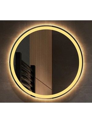 Global Led Mirror 70 cm Yuvarlak Ledli Ayna Antrasit Dresuar Hol Koridor Duvar Salon Banyo Wc Ofis Çocuk Yatak Odası Boy