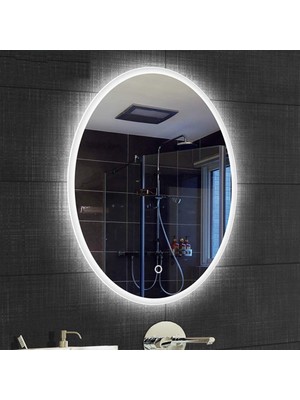 Global Led Mirror 50 x 70 cm Elips Ledli Ayna Antrasit Dresuar Hol Koridor Duvar Salon Banyo Wc Ofis Çocuk Yatak Odası Boy