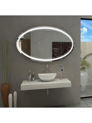 Global Led Mirror 70 x 50 cm Elips Ledli Ayna Antrasit Dresuar Hol Koridor Duvar Salon Banyo Wc Ofis Çocuk Yatak Odası Boy