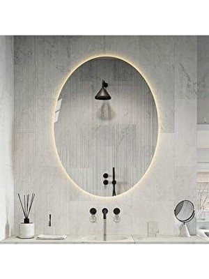Global Led Mirror 70 x 90 cm Elips Gün Işığı Ledli Ayna Antrasit Dresuar Hol Koridor Duvar Salon Banyo Wc Ofis Çocuk Yatak Odası Boy