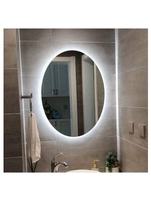 Global Led Mirror 60 x 80 cm Elips Ledli Ayna Antrasit Dresuar Hol Koridor Duvar Salon Banyo Wc Ofis Çocuk Yatak Odası Boy
