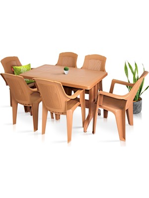Bahex Plastik Masa Takımı 80x140 Masa 6 Kişilik Gold Sandalye Seti Bahçe Balkon Teras Takımı